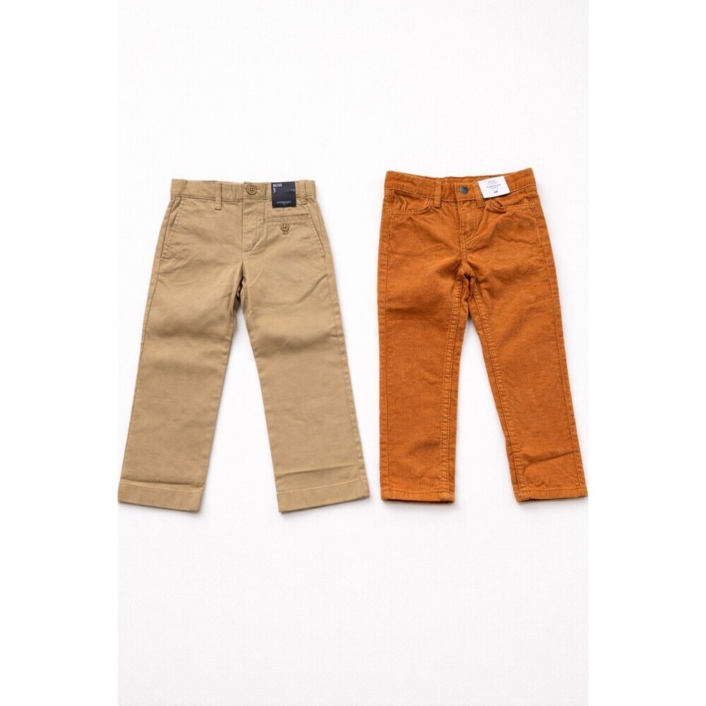 Boys Pants Lot Size 3/4T 2 Pc Khaki Chinos & Brown Corduroy Pants Mixed Brands